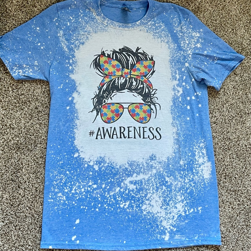 Autism Awareness-T-Shirt Bleached and sublimation printed Sz. M Gildan Soft Syle